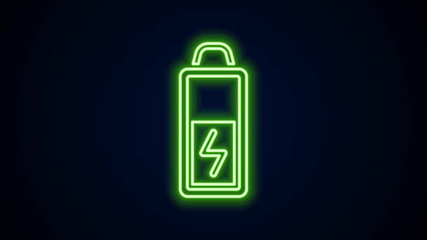 Glowing neon line Battery icon isolated on black background. Lightning bolt symbol. 4K Video motion graphic animation — Stock Video