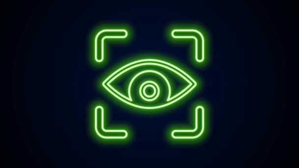 Linea neon incandescente Icona di scansione degli occhi isolata su sfondo nero. Occhio di scansione. Controllo di sicurezza. Segno oculare informatico. Animazione grafica 4K Video motion — Video Stock
