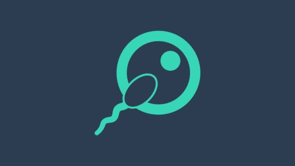 Türkisfarbenes Sperma-Symbol auf blauem Hintergrund. 4K Video Motion Grafik Animation — Stockvideo