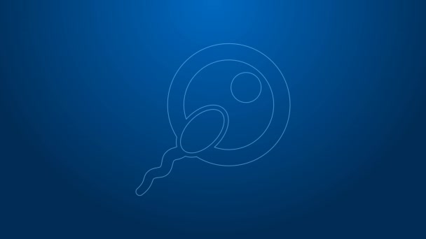 Weiße Linie Sperma Symbol isoliert auf blauem Hintergrund. 4K Video Motion Grafik Animation — Stockvideo