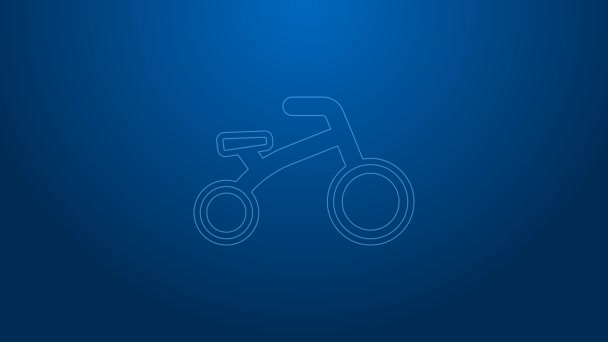 White line Bicycle for kids icon isolated on blue background. 4K Video motion graphic animation — Stock Video