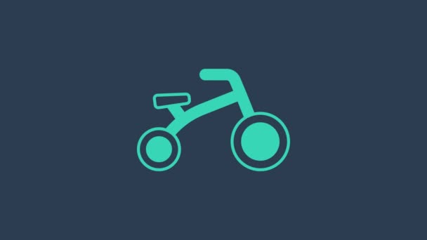 Bicicleta turquesa para crianças ícone isolado no fundo azul. Animação gráfica em movimento de vídeo 4K — Vídeo de Stock