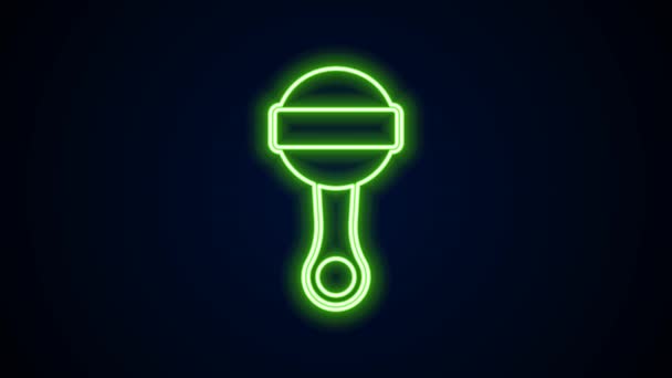 Ragyogó neon vonal Csörgő baba játék ikon elszigetelt fekete háttérrel. Babzsák jel. 4K Videó mozgás grafikus animáció — Stock videók