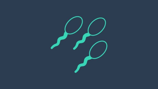 Turquoise Sperm icon isolated on blue background. 4K Video motion graphic animation — Stock Video