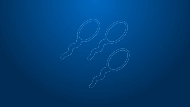 White line Sperm icon isolated on blue background. 4K Video motion graphic animation — Stock Video