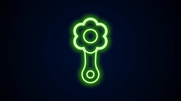 Ragyogó neon vonal Csörgő baba játék ikon elszigetelt fekete háttérrel. Babzsák jel. 4K Videó mozgás grafikus animáció — Stock videók