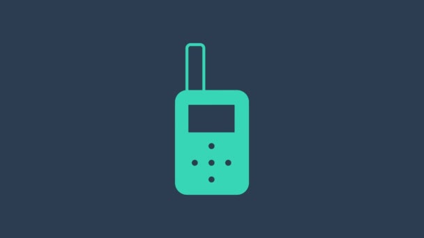 Бирюзовый монитор радиоприемника радиоприемник значок изолирован на синем фоне. Видеографическая анимация 4K — стоковое видео