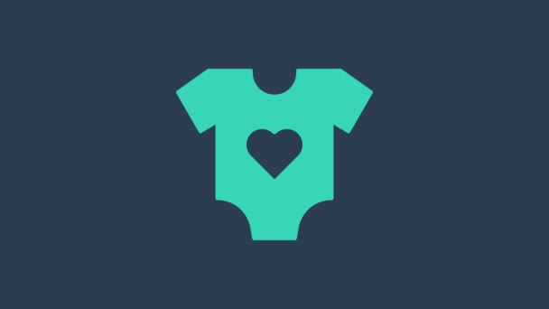 Бирюзовый значок одежды младенца изолирован на синем фоне. Детская одежда для малыша и мальчика. Детский купальник. Видеографическая анимация 4K — стоковое видео