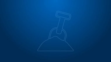 Mavi arka planda kum ve kürek ikonu olan beyaz çizgi Sandbox. 4K Video hareketli grafik canlandırması