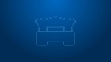 Beyaz çizgi yatak odası simgesi mavi arkaplanda izole edildi. Düğün, aşk, evlilik sembolü. Balayı koleksiyonundan yatak odası yaratıcı ikonu. 4K Video hareketli grafik canlandırması