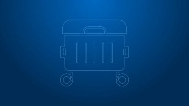 Beyaz çizgi çöp kutusu simgesi mavi arkaplanda izole edildi. Çöp kutusu tabelası. Sepet simgesini geri dönüştür. Ofis çöpü ikonu. 4K Video hareketli grafik canlandırması