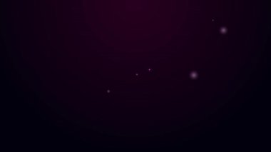 Parlak neon hattı, siyah arka planda izole edilmiş açık hava ikonunda çöp tenekesinde yiyecek arıyor. Evsizlik ve yoksulluk kavramı. 4K Video hareketli grafik canlandırması