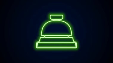Parlayan neon hattı otel servis çanı simgesi siyah arkaplanda izole edildi. Resepsiyon zili. 4K Video hareketli grafik canlandırması