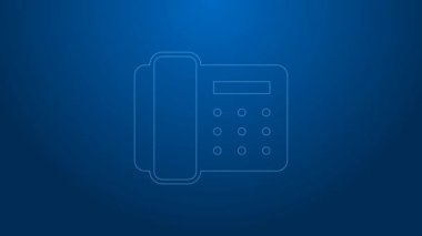 Beyaz hat telefon ahizesi simgesi mavi arkaplanda izole edildi. Telefon işareti. 4K Video hareketli grafik canlandırması