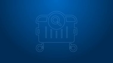 Sokaklardaki çöp tenekelerinde yiyecek arayan beyaz çizgi mavi arka planda izole edilmiş ikon. Evsizlik ve yoksulluk kavramı. 4K Video hareketli grafik canlandırması