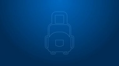 Seyahat simgesi için beyaz bavul mavi arkaplanda izole edildi. Seyahat bagaj tabelası. Seyahat bagaj ikonu. 4K Video hareketli grafik canlandırması