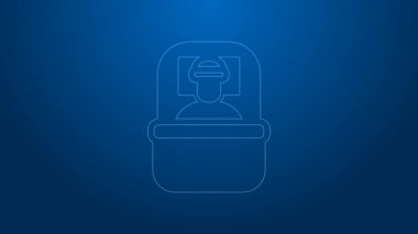 Beyaz çizgi uyku tulumu ikonu mavi arkaplanda izole edildi. 4K Video hareketli grafik canlandırması