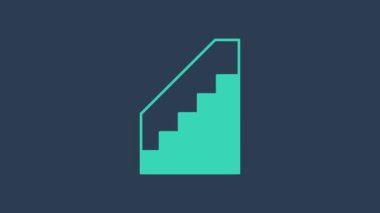 Mavi arka planda izole edilmiş turkuaz merdivenler. 4K Video hareketli grafik canlandırması