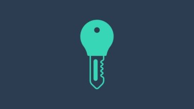 Turkuaz Otel kapı kilidi simgesi mavi arkaplanda izole edildi. 4K Video hareketli grafik canlandırması