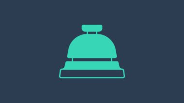 Turkuaz Otel servis zili simgesi mavi arkaplanda izole edildi. Resepsiyon zili. 4K Video hareketli grafik canlandırması