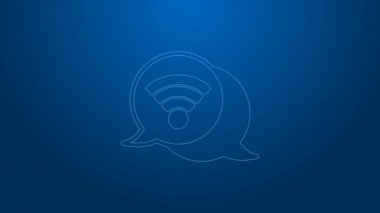 Beyaz çizgi Wi-Fi kablosuz internet ağ sembolü simgesi mavi arkaplanda izole edildi. 4K Video hareketli grafik canlandırması