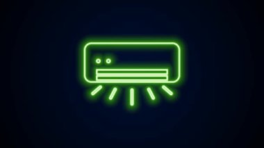 Parlayan neon hattı klima simgesi siyah arkaplanda izole edildi. Sistemin havalandırmasını böl. Soğuk ve soğuk iklim kontrol sistemi. 4K Video hareketli grafik canlandırması