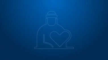 Beyaz çizgi gönüllü simgesi mavi arkaplanda izole edildi. Bakım, sevgi ve iyi kalpli toplum yoksul, evsiz ve yaşlıları destekliyor. 4K Video hareketli grafik canlandırması