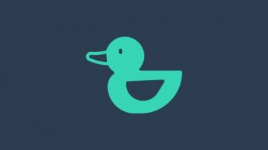 Turkuaz Rubber ördek ikonu mavi arka planda izole edildi. 4K Video hareketli grafik canlandırması