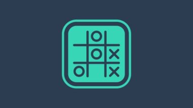 Turkuaz Tic tac toe oyun simgesi mavi arkaplanda izole edildi. 4K Video hareketli grafik canlandırması