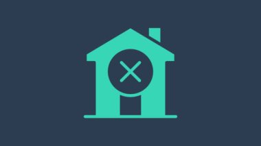 Mavi arkaplanda hiçbir ev simgesi izole edilmedi. Emlakçı ya da köy elit sınıfı. 4K Video hareketli grafik canlandırması