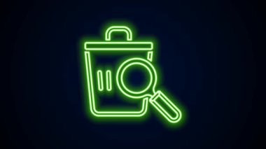 Parlak neon hattı, siyah arka planda izole edilmiş açık hava ikonunda çöp tenekesinde yiyecek arıyor. Evsizlik ve yoksulluk kavramı. 4K Video hareketli grafik canlandırması