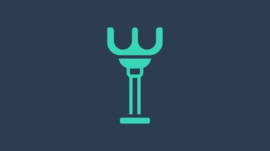 Turkuaz tırmık oyuncak ikonu mavi arka planda izole edildi. Çocuklar plaj oyunları için oyuncak. 4K Video hareketli grafik canlandırması