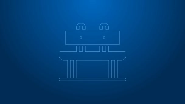 White line Bench icon isolated on blue background. 4K Video motion graphic animation — Stock Video