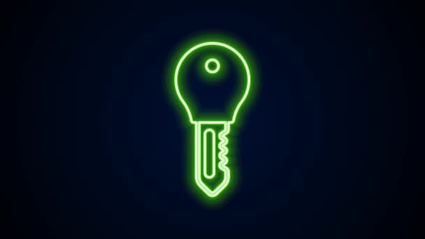 Glowing neon line Hotel door lock key icon isolated on black background. 4K Video motion graphic animation — Stock Video