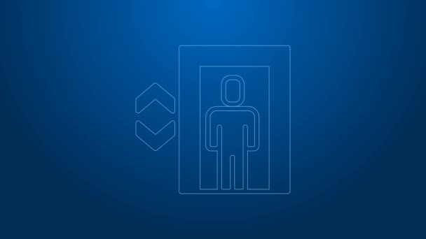 Witte lijn Lift pictogram geïsoleerd op blauwe achtergrond. Liftsymbool. 4K Video motion grafische animatie — Stockvideo