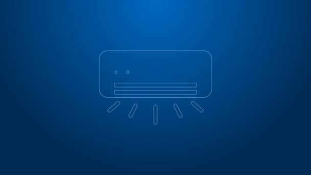 White line Air conditioner icon isolated on blue background. Split system air conditioning. Cool and cold climate control system. 4K Video motion graphic animation — Stock Video