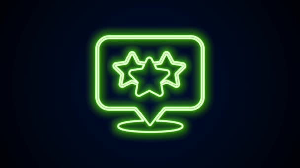 Glowing neon line Five stars customer product rating review icon isolated on black background. Favorite, best rating, award symbol. 4K Video motion graphic animation — Stock Video