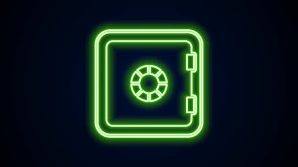 Glowing neon line Safe icon isolated on black background. The door safe a bank vault with a combination lock. Reliable Data Protection. 4K Video motion graphic animation — Stock Video