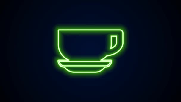 Icono de taza de café de línea de neón brillante aislado sobre fondo negro. Taza de té. Café caliente. Animación gráfica de vídeo 4K — Vídeos de Stock