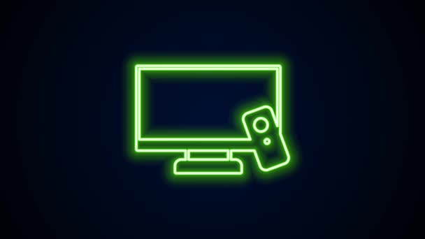 Glowing neon line Smart Tv icon isolated on black background. Television sign. 4K Video motion graphic animation — Stock Video