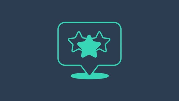 Turquoise Five stars customer rating review icon isolated on blue background. Ulubiony, najlepszy wynik, symbol nagrody. 4K Animacja graficzna ruchu wideo — Wideo stockowe