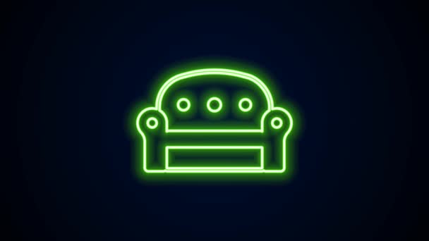 Glowing neon line Sofa icon isolated on black background. 4K Video motion graphic animation — Stock Video