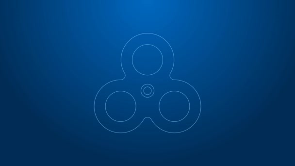 White line Fidget spinner icon isolated on blue background. Stress relieving toy. Trendy hand spinner. 4K Video motion graphic animation — Stock Video