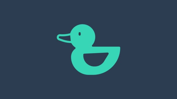 Icono de pato de goma turquesa aislado sobre fondo azul. Animación gráfica de vídeo 4K — Vídeo de stock