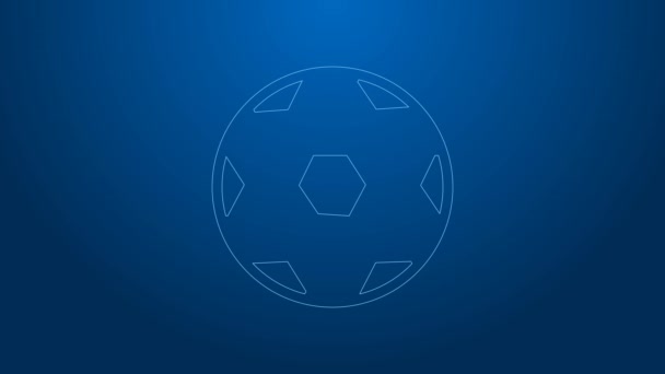 White line Soccer football ball icon isolated on blue background. Sport equipment. 4K Video motion graphic animation — Stock Video