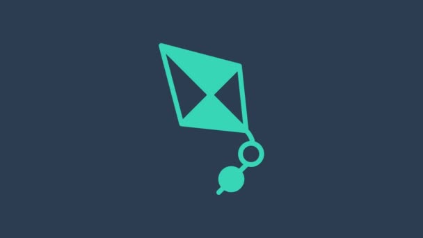 绿松石风筝图标孤立在蓝色背景.4K视频运动图形动画 — 图库视频影像