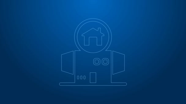 Vit linje Hemlös kartong hus ikon isolerad på blå bakgrund. 4K Video motion grafisk animation — Stockvideo