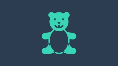 Turkuaz oyuncak peluş oyuncak ikonu mavi arka planda izole edildi. 4K Video hareketli grafik canlandırması