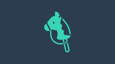 Turkuaz oyuncak at ikonu mavi arka planda izole edildi. 4K Video hareketli grafik canlandırması