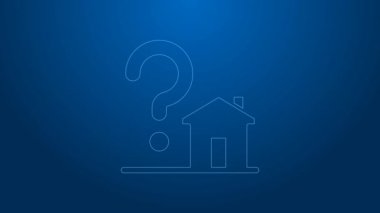 Mavi arka planda soru işareti simgesi olan Beyaz Saray. Konut sorunları, sorular. 4K Video hareketli grafik canlandırması